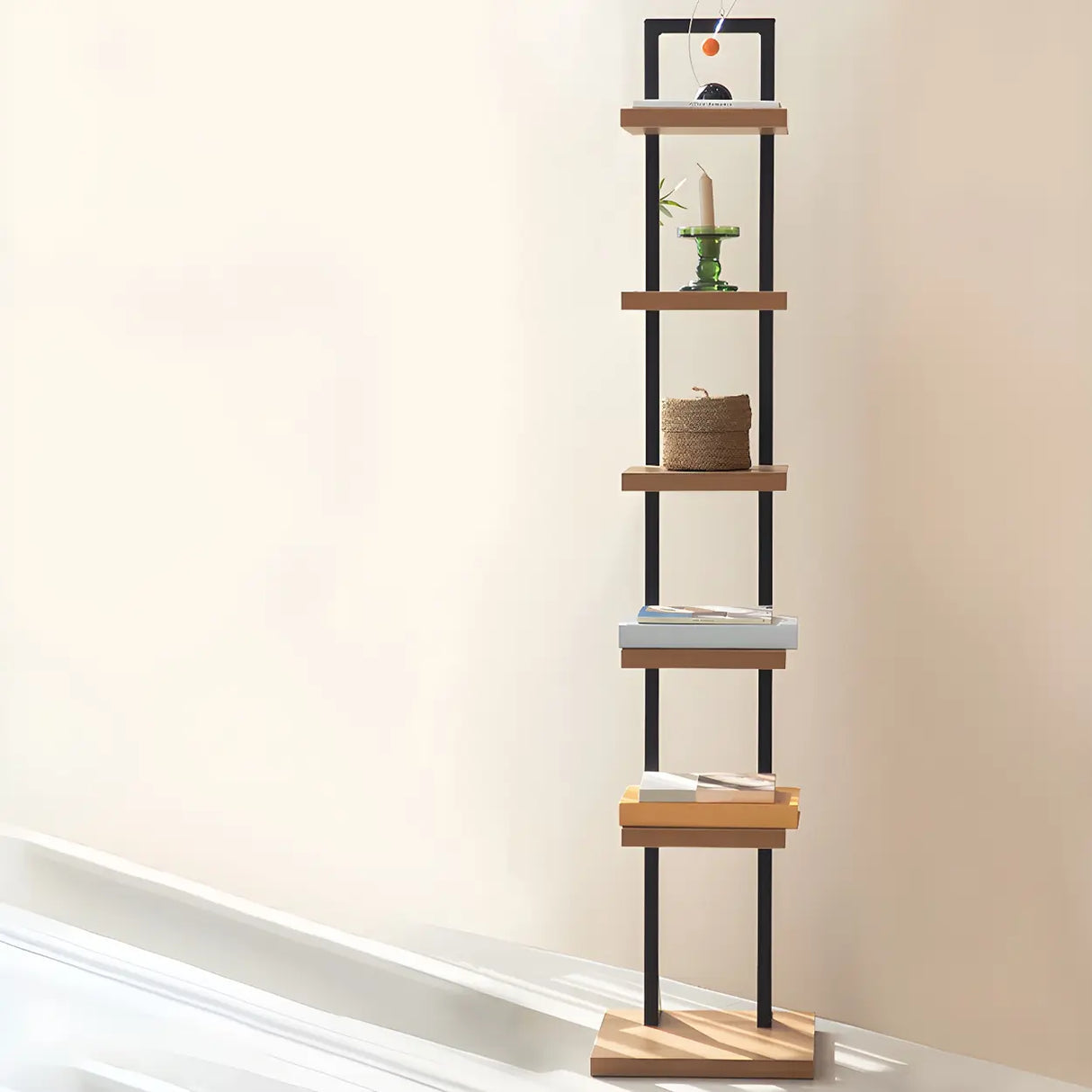 Minimalist Vertical Square Wood Tall Bookcase Brown Image - 5