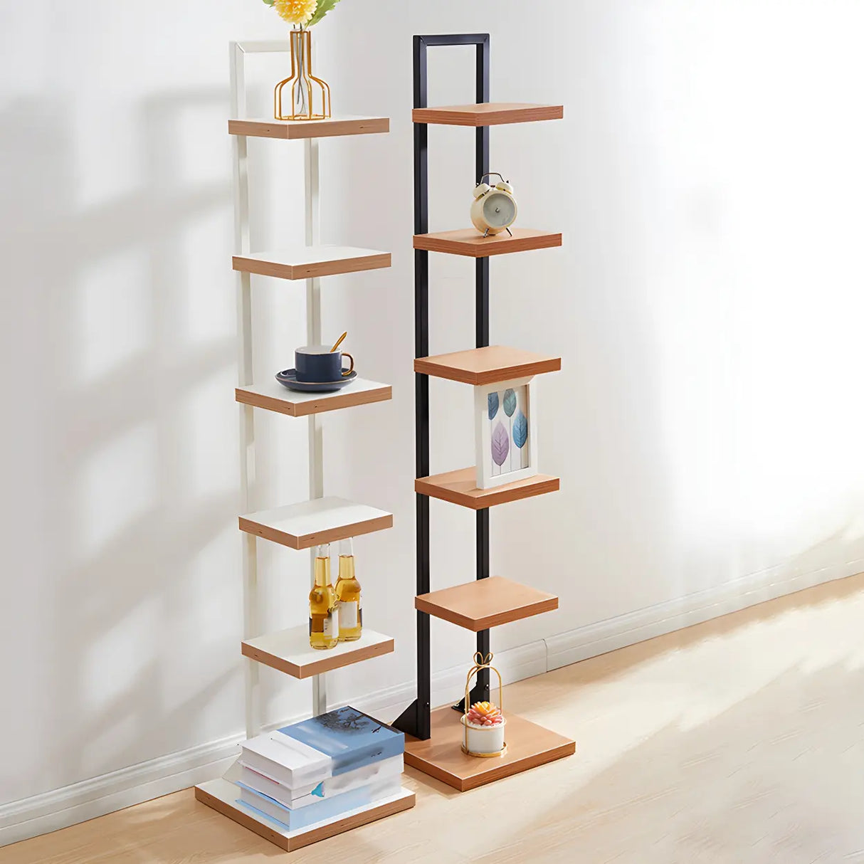 Minimalist Vertical Square Wood Tall Bookcase Brown Image - 6