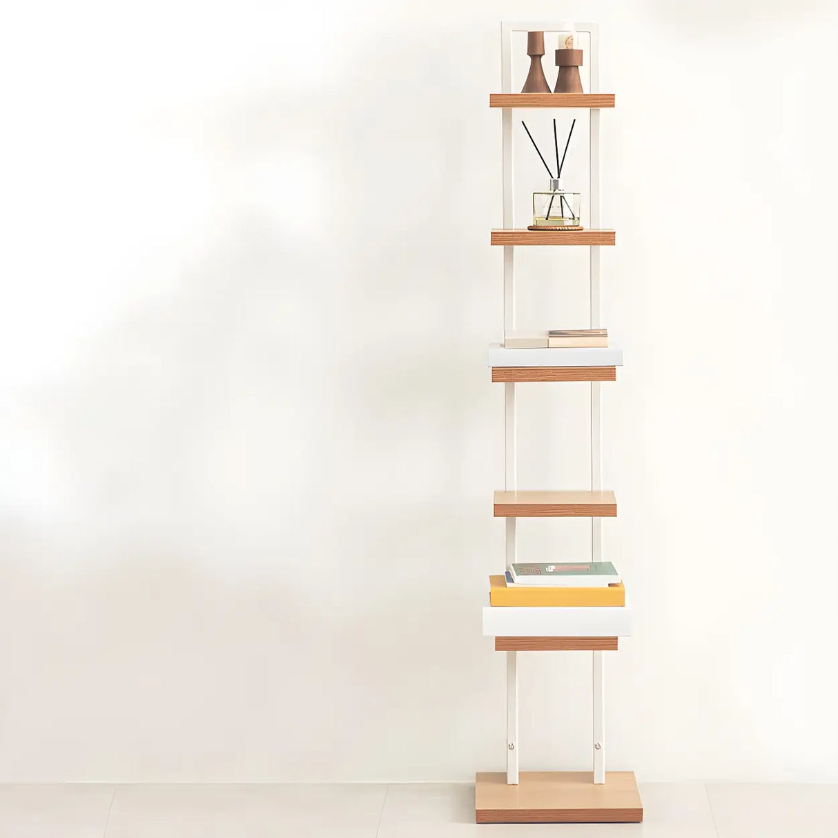 Minimalist Vertical Square Wood Tall Bookcase Brown Image - 7