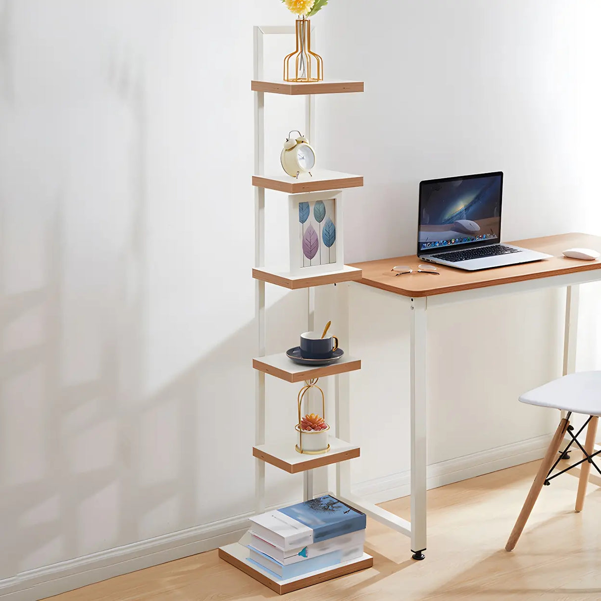 Minimalist Vertical Square Wood Tall Bookcase Brown Image - 8