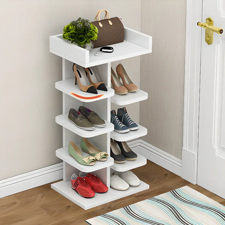 Minimalist Vertical Wooden White Entryway Shoe Rack Image - 1