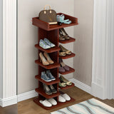 Minimalist Vertical Wooden White Entryway Shoe Rack Image - 11