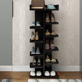 Minimalist Vertical Wooden White Entryway Shoe Rack Image - 13