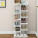 Minimalist Vertical Wooden White Entryway Shoe Rack Image - 15