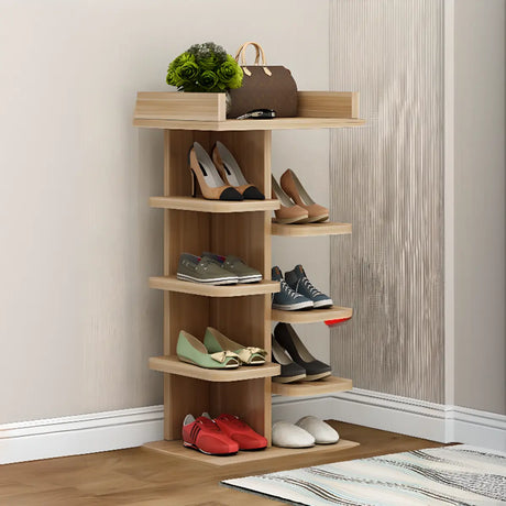 Minimalist Vertical Wooden White Entryway Shoe Rack Image - 2