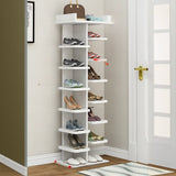 Minimalist Vertical Wooden White Entryway Shoe Rack Image - 20