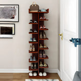 Minimalist Vertical Wooden White Entryway Shoe Rack Image - 22
