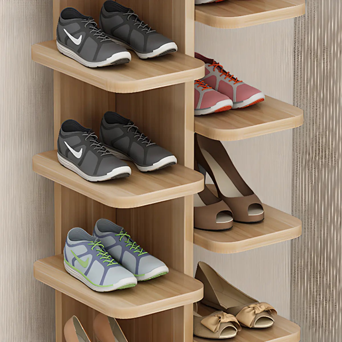 Minimalist Vertical Wooden White Entryway Shoe Rack Image - 3