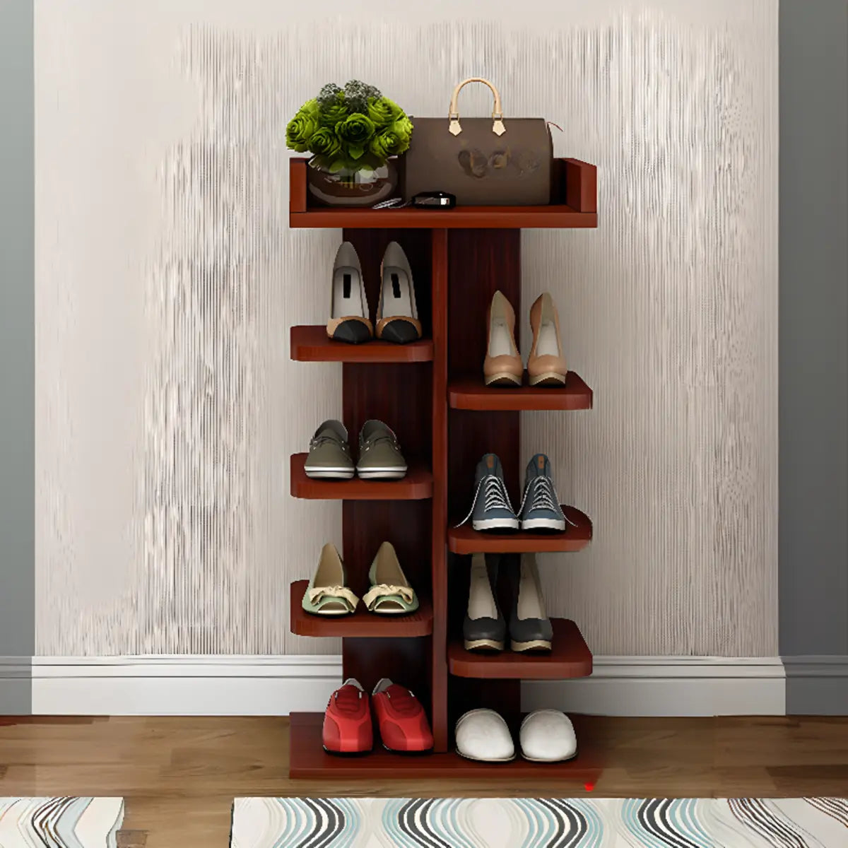 Minimalist Vertical Wooden White Entryway Shoe Rack Image - 4