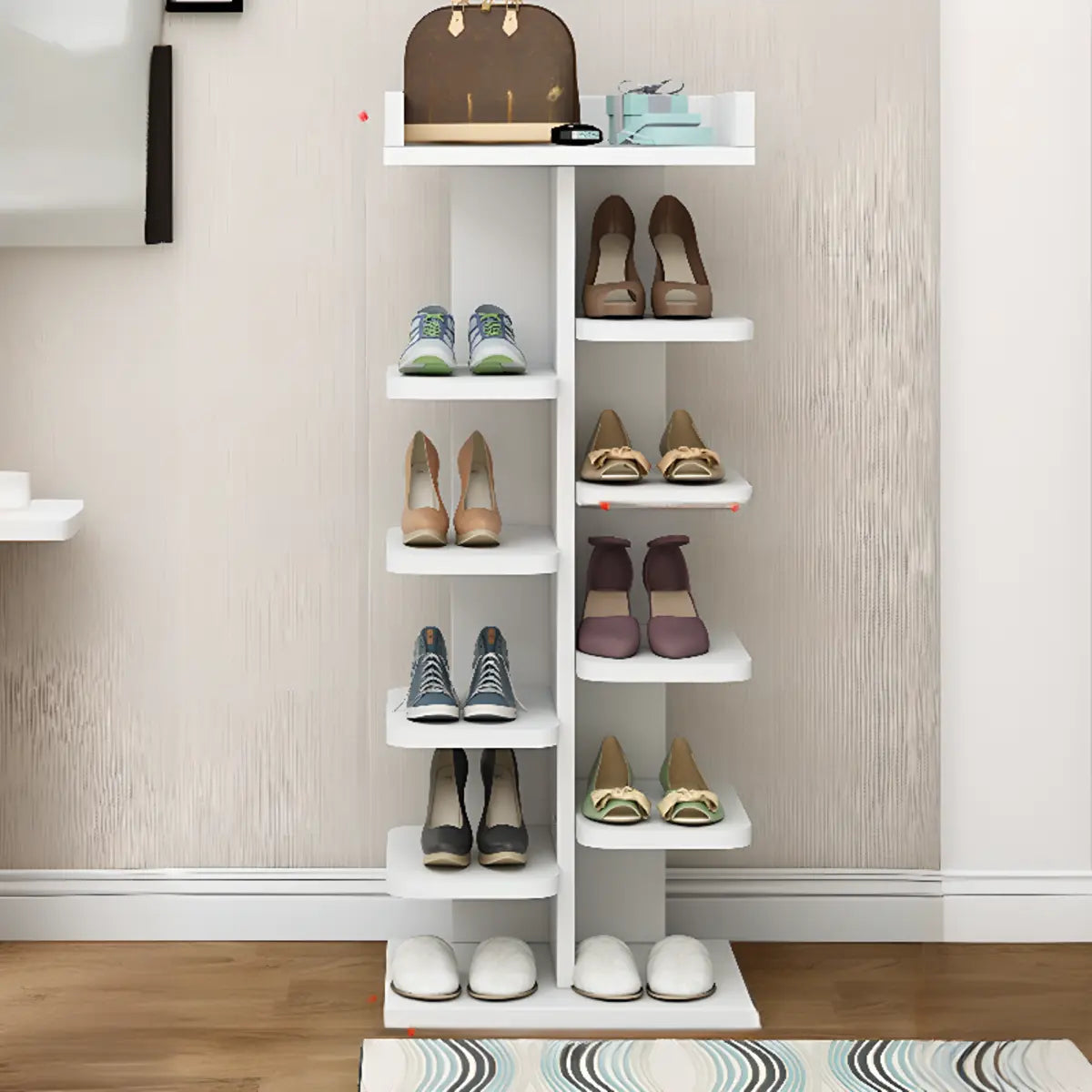 Minimalist Vertical Wooden White Entryway Shoe Rack Image - 7