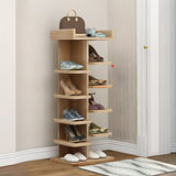 Minimalist Vertical Wooden White Entryway Shoe Rack Image - 9