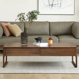 Minimalist Walnut Solid Wood Coffee Table with Drawers Image - 1