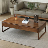 Minimalist Walnut Solid Wood Coffee Table with Drawers Image - 2