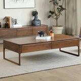 Minimalist Walnut Solid Wood Coffee Table with Drawers Image - 3