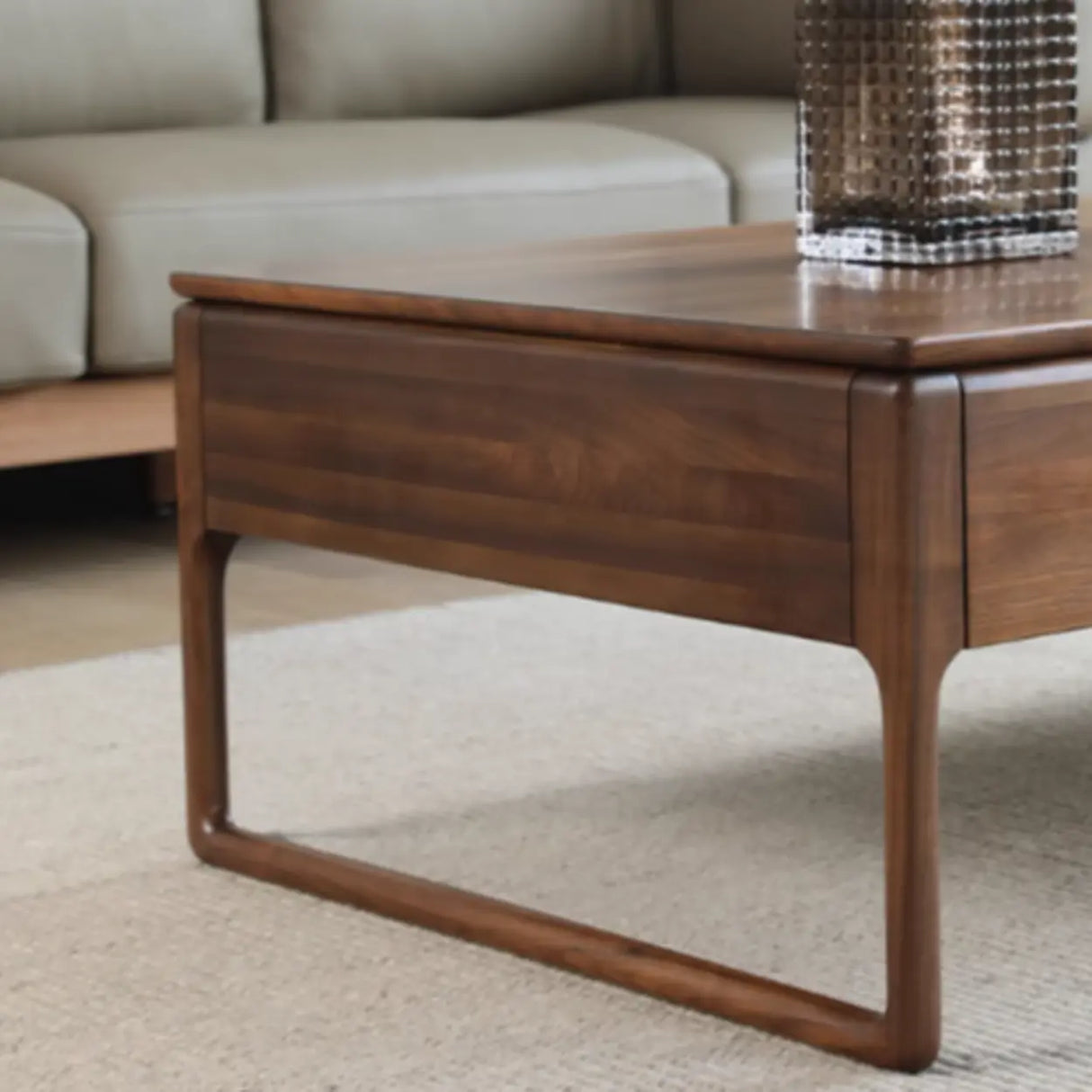 Minimalist Walnut Solid Wood Coffee Table with Drawers Image - 6