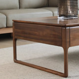 Minimalist Walnut Solid Wood Coffee Table with Drawers Image - 6