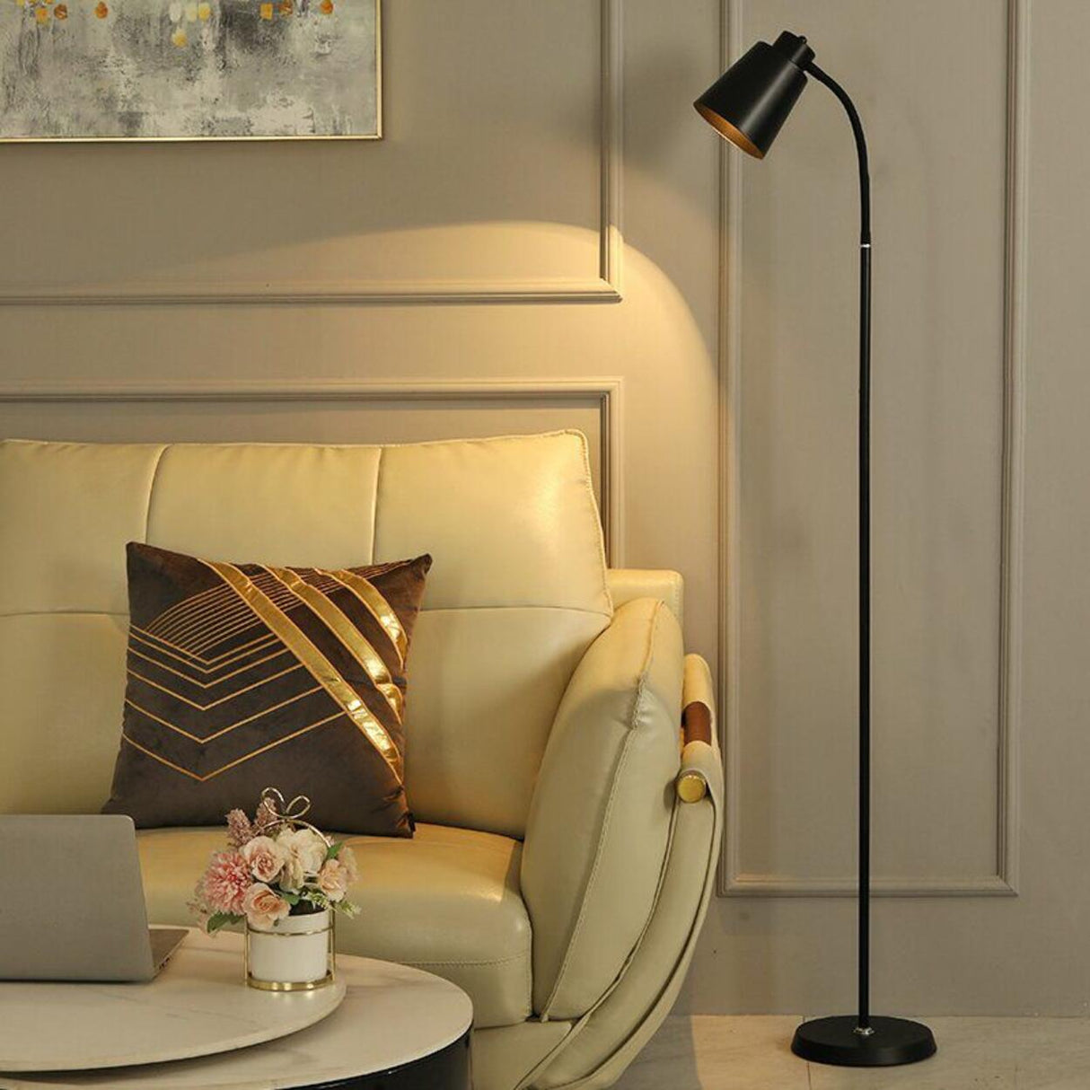 Minimalist White Cone Metal Living Room Floor Lamp Image - 2