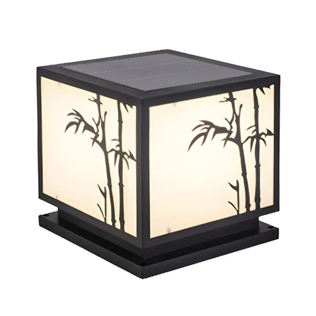Minimalist White Cube Metal Outdoor Post Table Lamp Image - 2