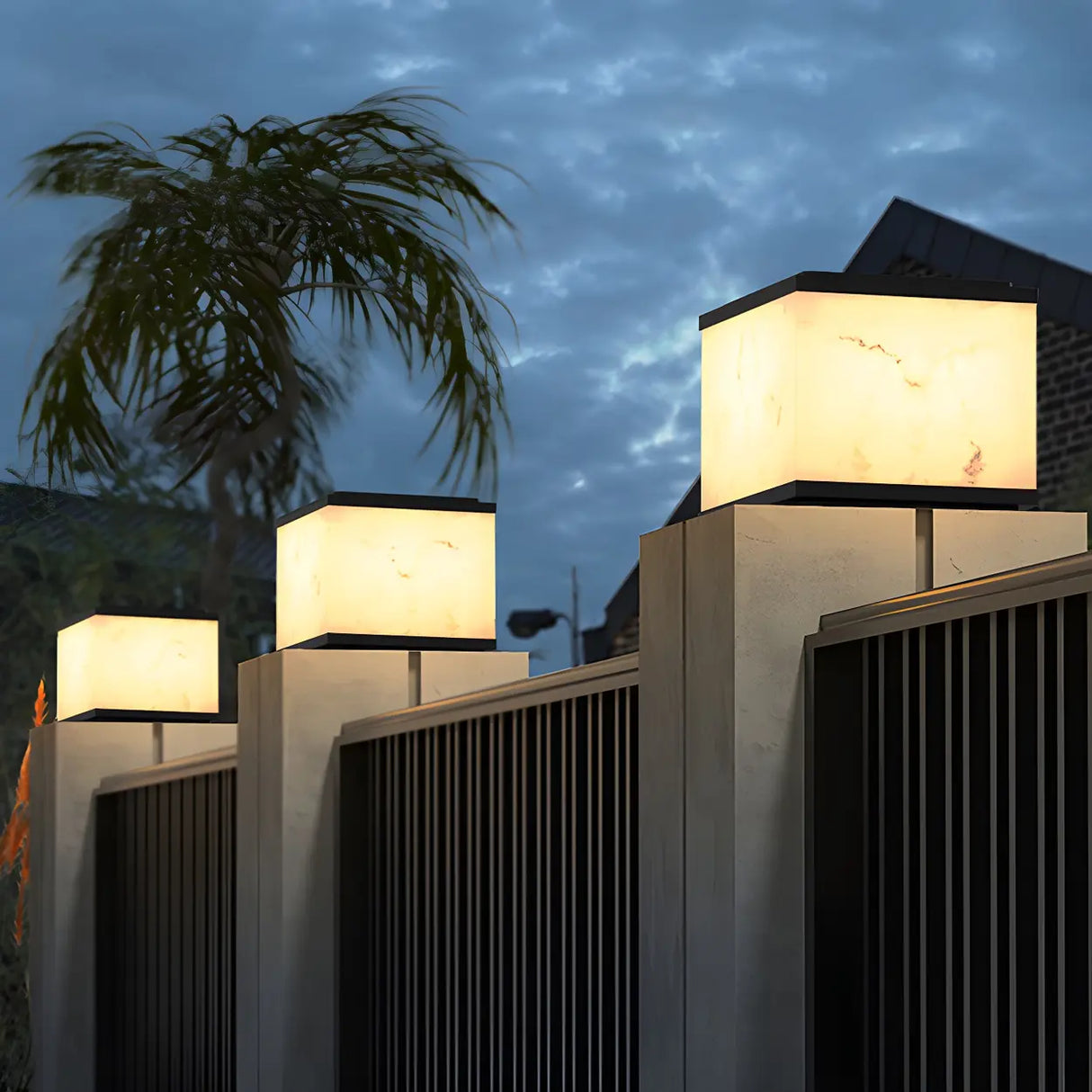 Minimalist White Geometric Cube Outdoor Table Lamp Image - 1