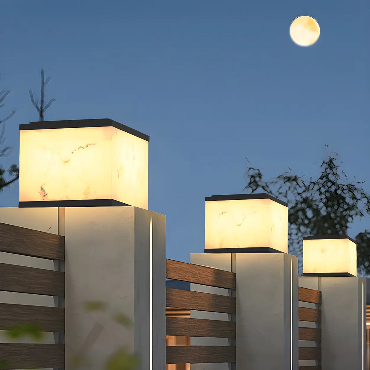 Minimalist White Geometric Cube Outdoor Table Lamp Image - 4
