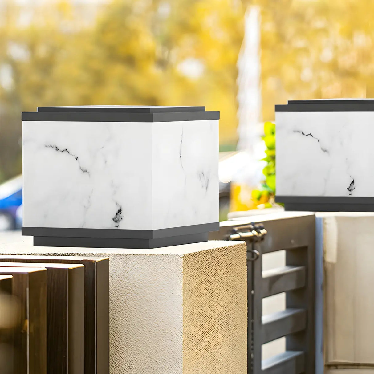 Minimalist White Geometric Cube Outdoor Table Lamp Image - 6