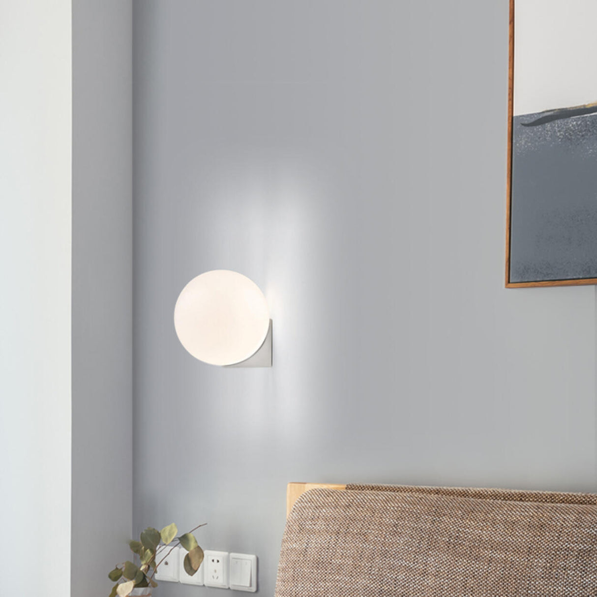 Minimalist White Glass Globe Bedroom Wall Sconce Image - 4