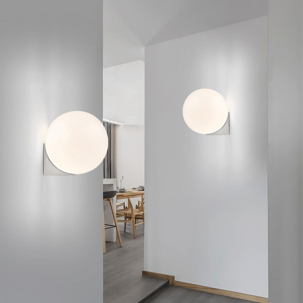 Minimalist White Glass Globe Bedroom Wall Sconce Image - 6