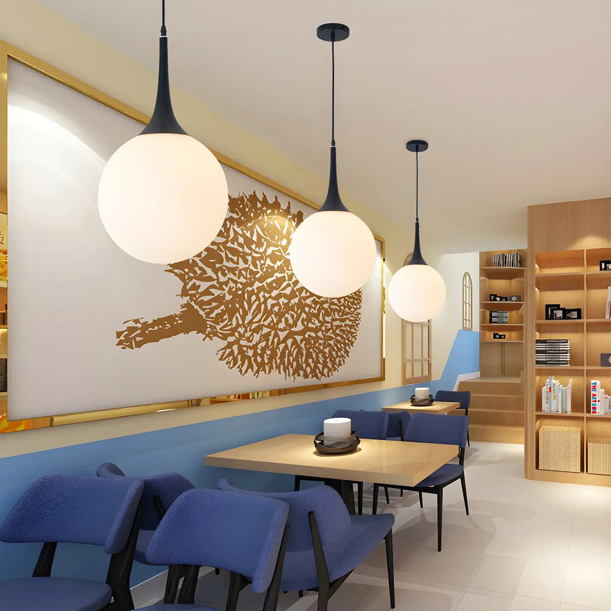 Minimalist White Globe-Shaped Glass Pendant Light Image - 4