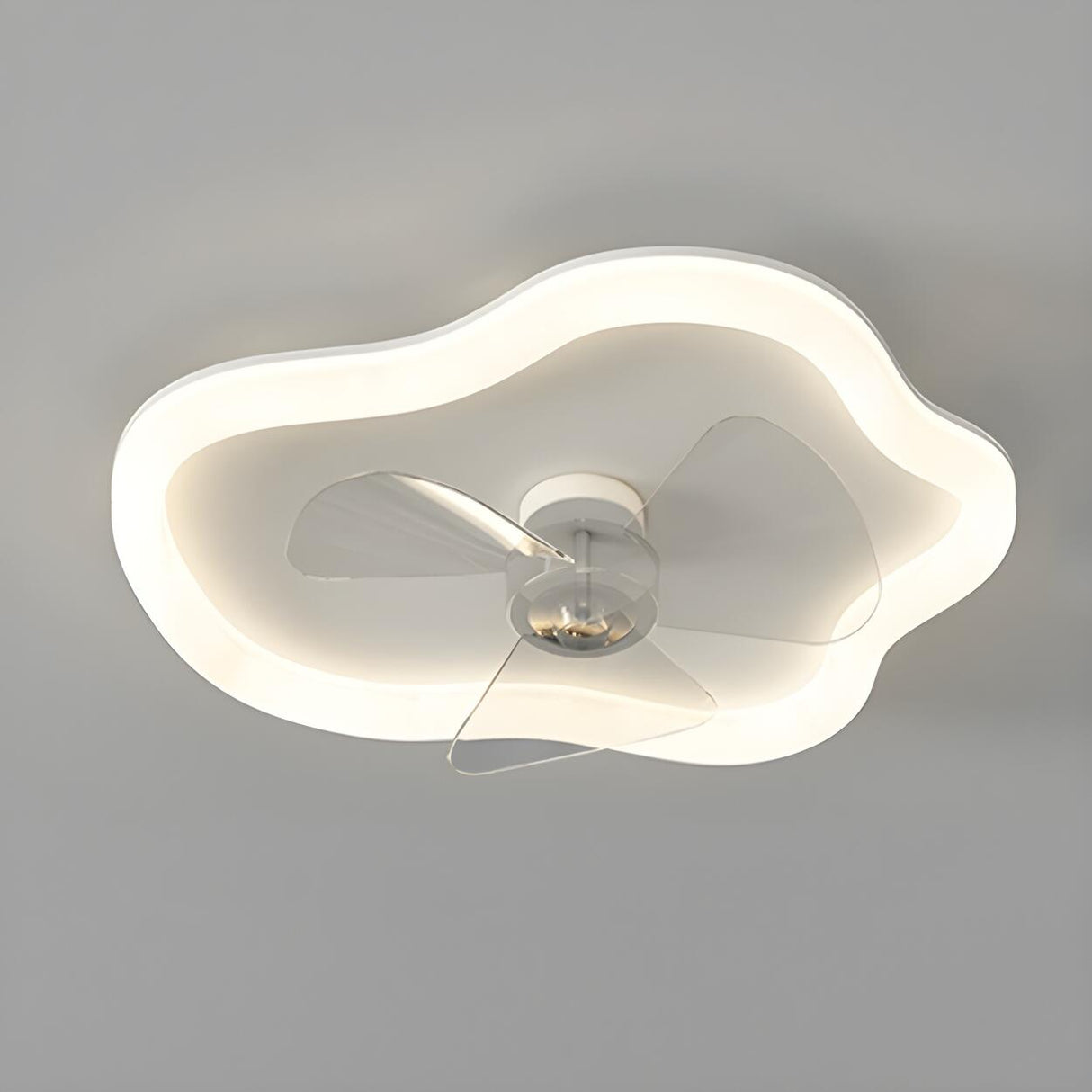 Minimalist White Round Flush Ceiling Fan with LED Light Image - 11
