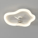 Minimalist White Round Flush Ceiling Fan with LED Light Image - 11