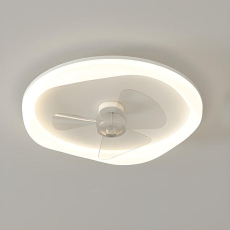 Minimalist White Round Flush Ceiling Fan with LED Light Image - 2