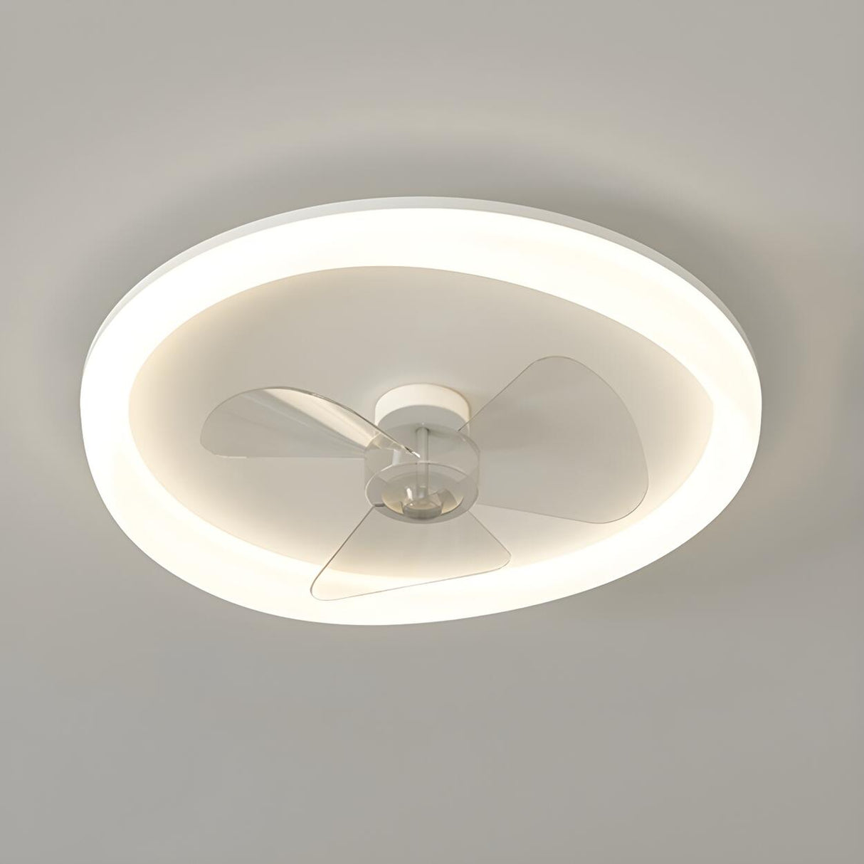 Minimalist White Round Flush Ceiling Fan with LED Light Image - 3
