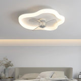 Minimalist White Round Flush Ceiling Fan with LED Light Image - 4