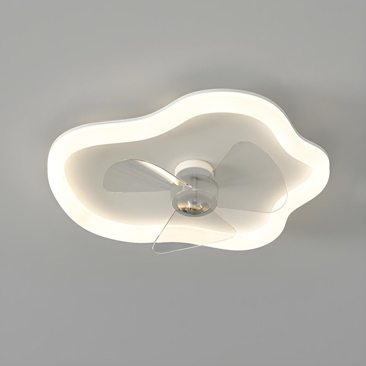 Minimalist White Round Flush Ceiling Fan with LED Light Image - 5