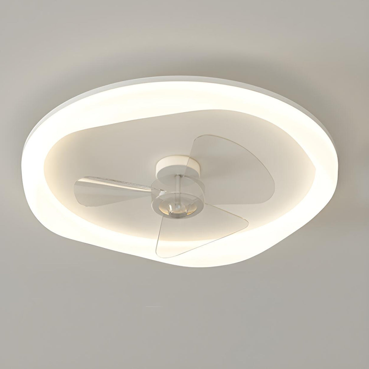 Minimalist White Round Flush Ceiling Fan with LED Light Image - 7