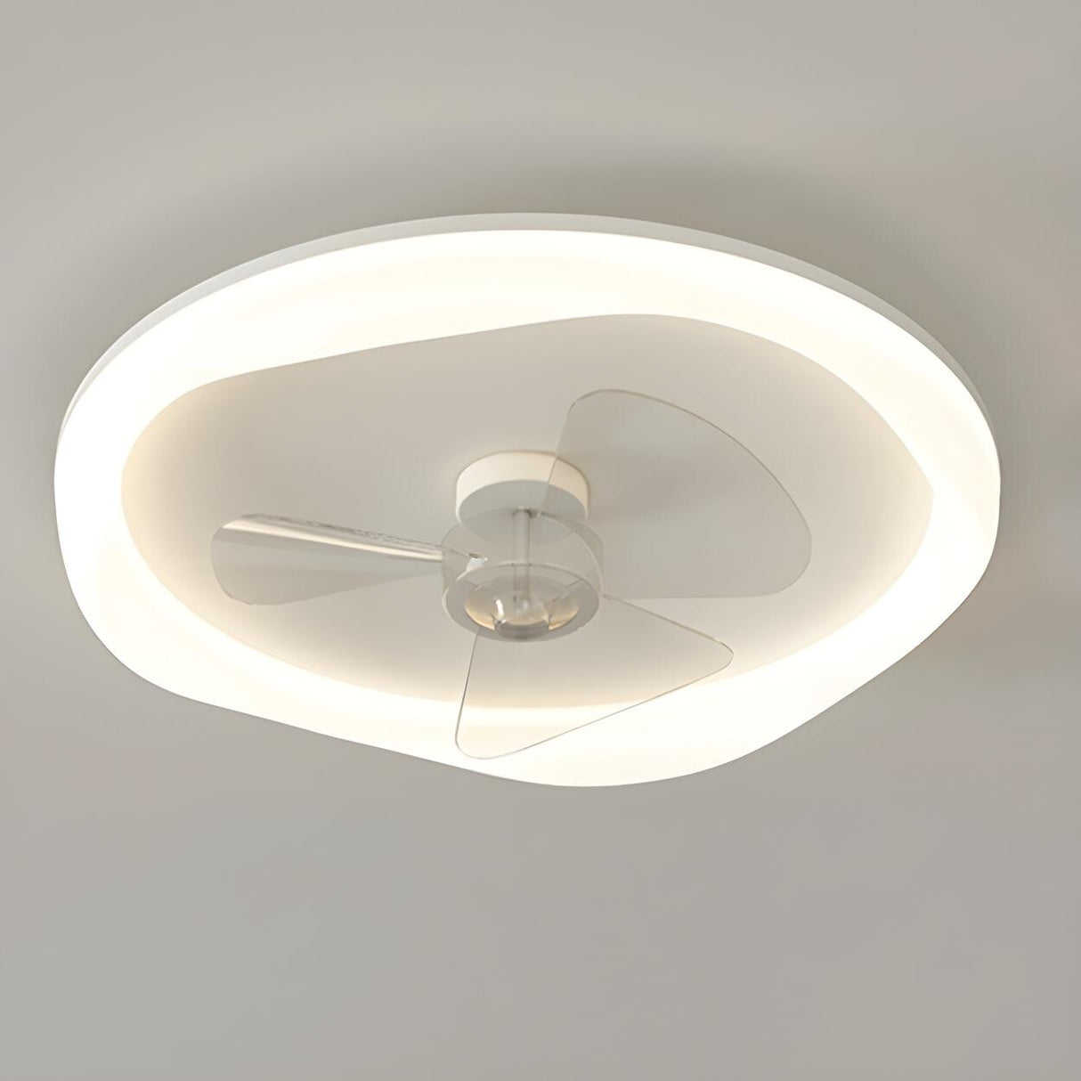 Minimalist White Round Flush Ceiling Fan with LED Light Image - 9