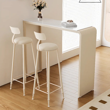 Minimalist White Slim Rectangular Quartz Bistro Bar Table Image - 1