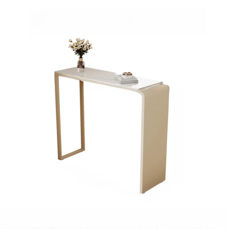 Minimalist White Slim Rectangular Quartz Bistro Bar Table Image - 2