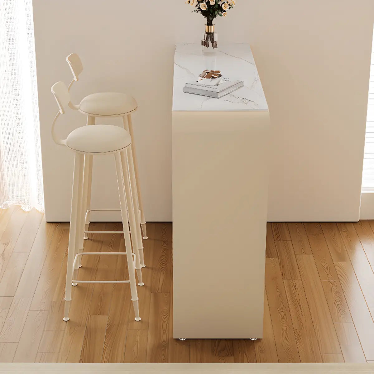 Minimalist White Slim Rectangular Quartz Bistro Bar Table Image - 5
