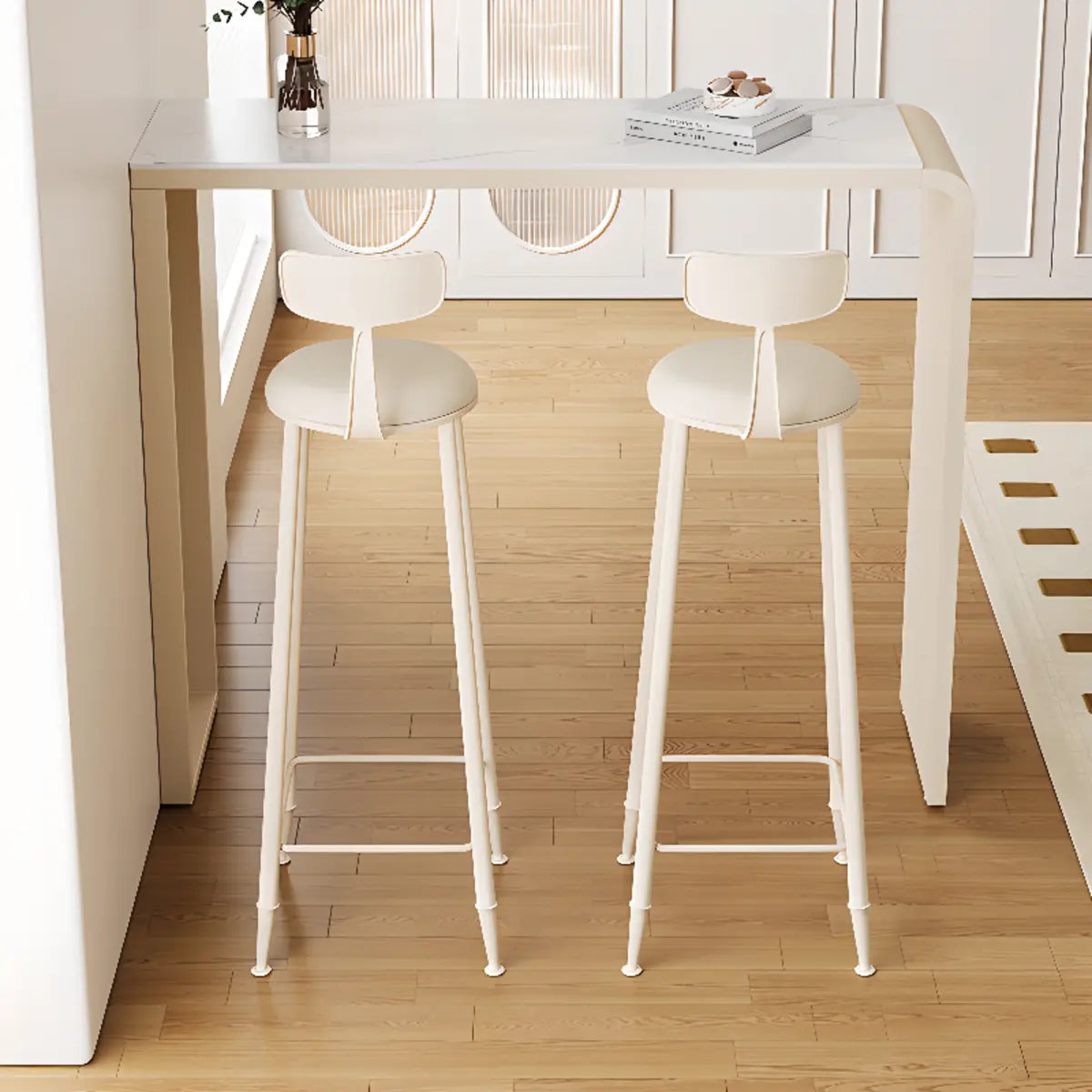 Minimalist White Slim Rectangular Quartz Bistro Bar Table Image - 6