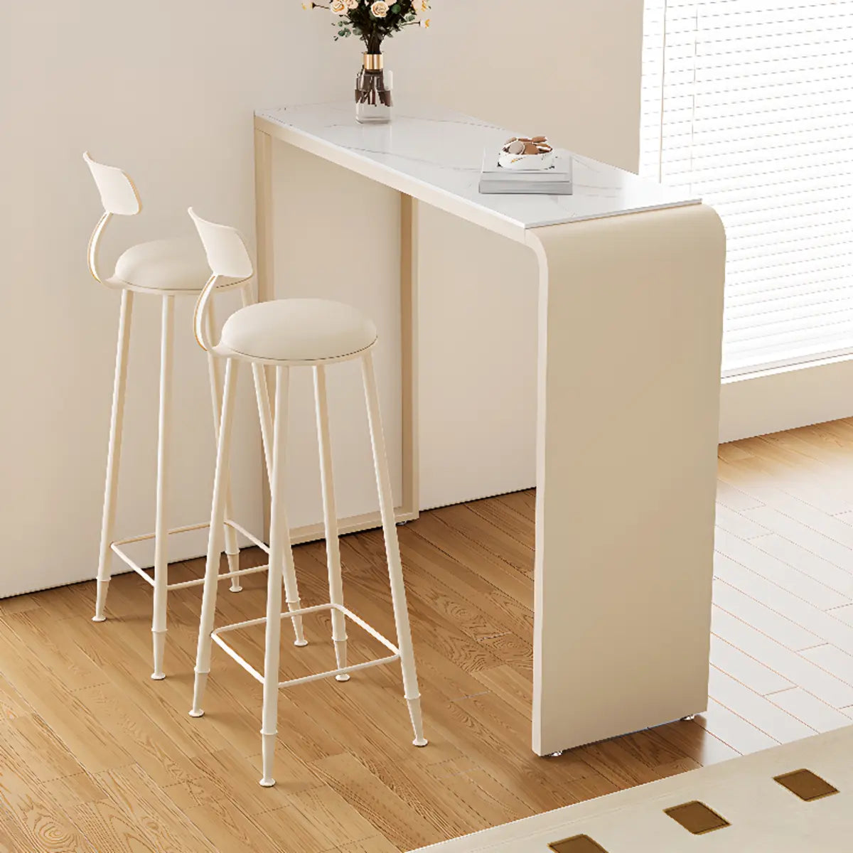Minimalist White Slim Rectangular Quartz Bistro Bar Table Image - 7