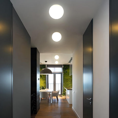 Minimalist White Sphere Glass Ceiling Lamp Hallway Image - 2