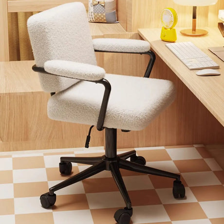 Minimalist White Swivel Fabric Office Chair with Wheels Image - 1
