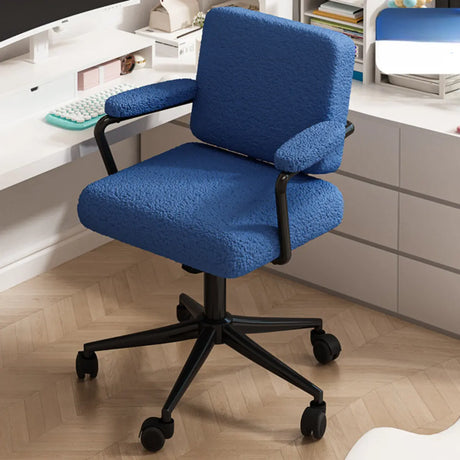 Minimalist White Swivel Fabric Office Chair with Wheels Image - 2