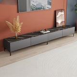 Minimalist White Wood Rectangular TV Stand with Cabinet Image - 11