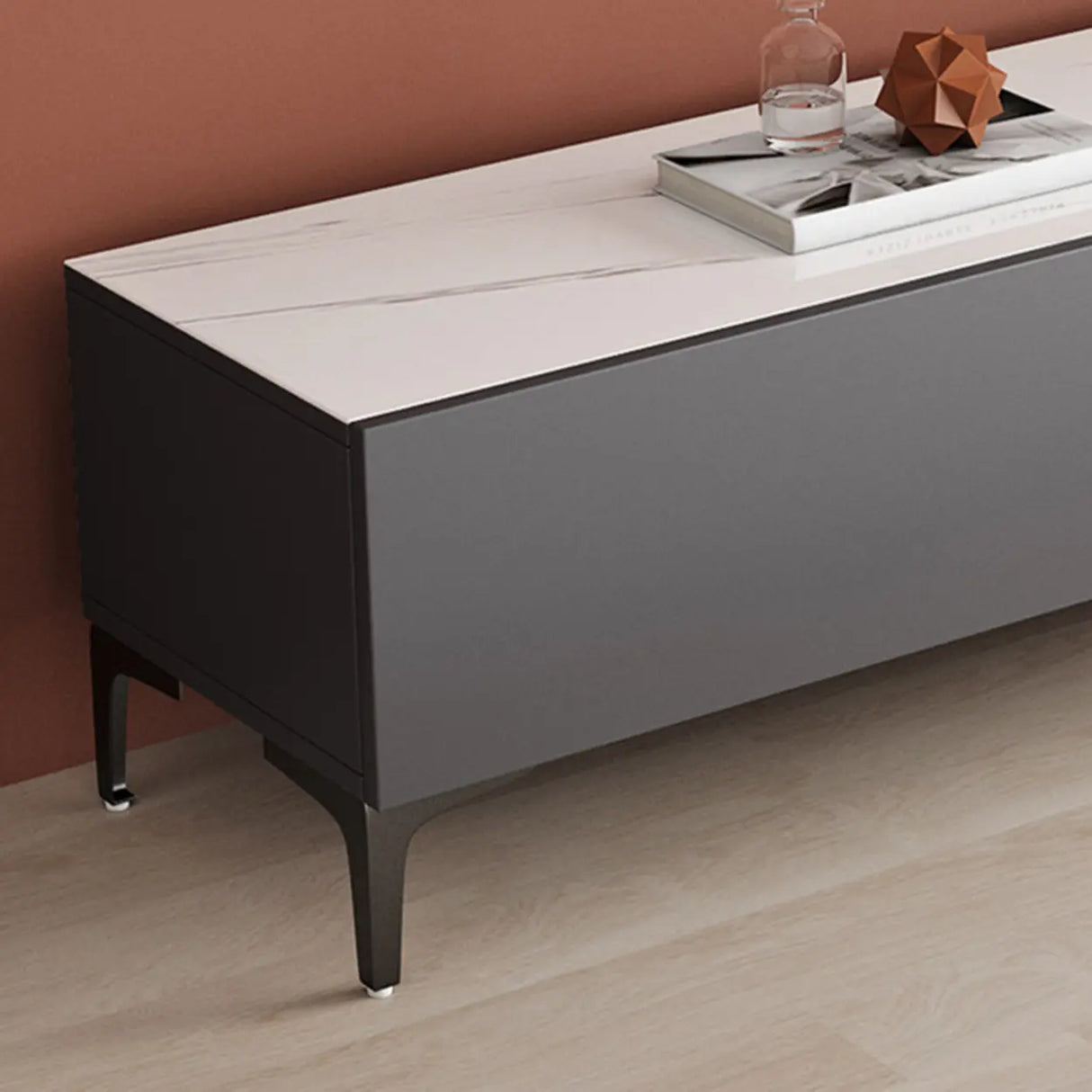 Minimalist White Wood Rectangular TV Stand with Cabinet Image - 2