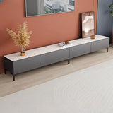 Minimalist White Wood Rectangular TV Stand with Cabinet Image - 6