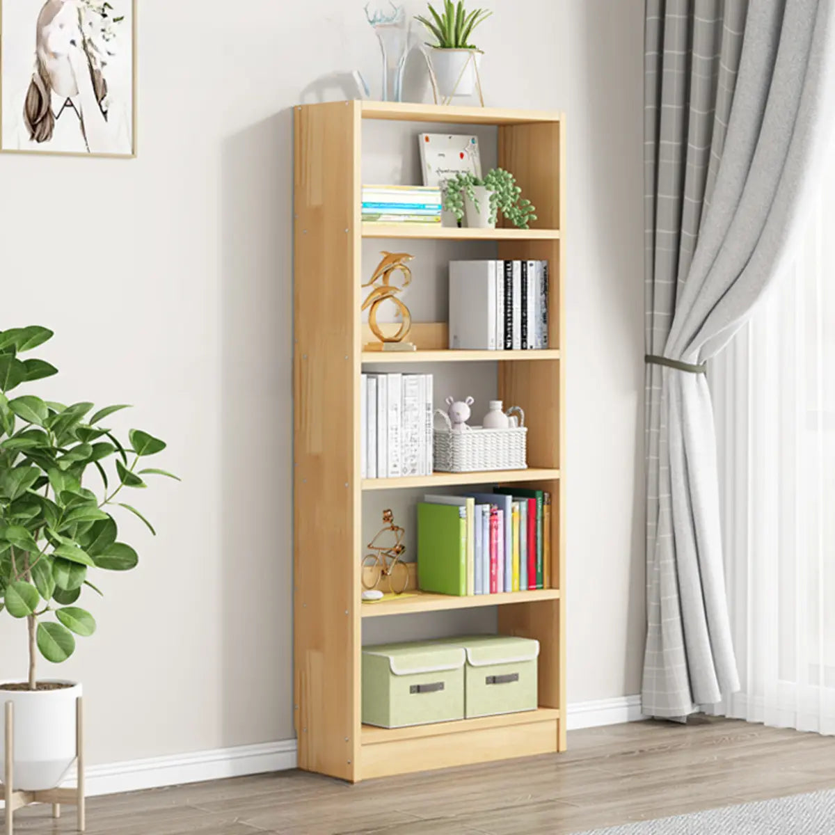 Minimalist Wood Vertical Rectangular Storage Bookcase Image - 11
