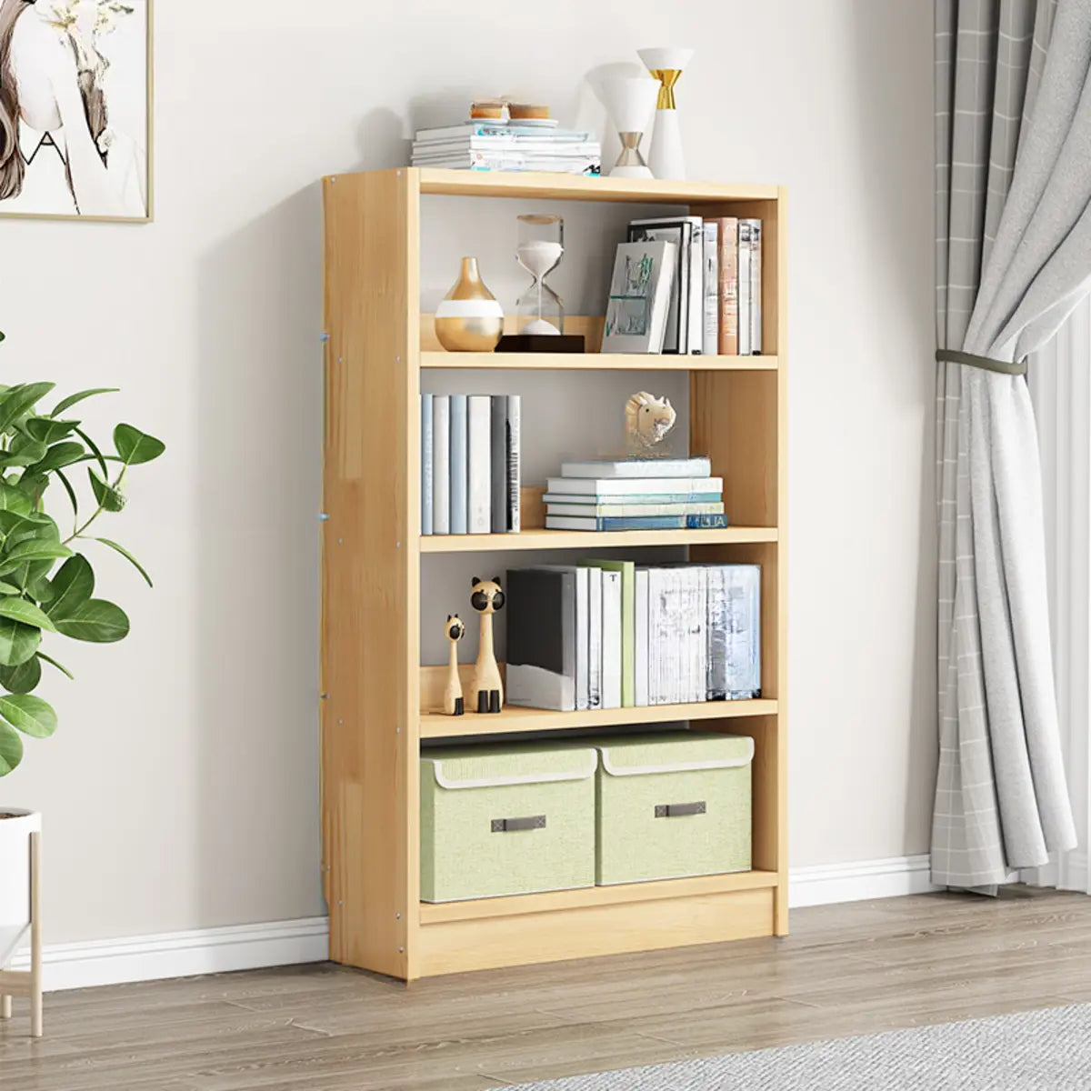 Minimalist Wood Vertical Rectangular Storage Bookcase Image - 14