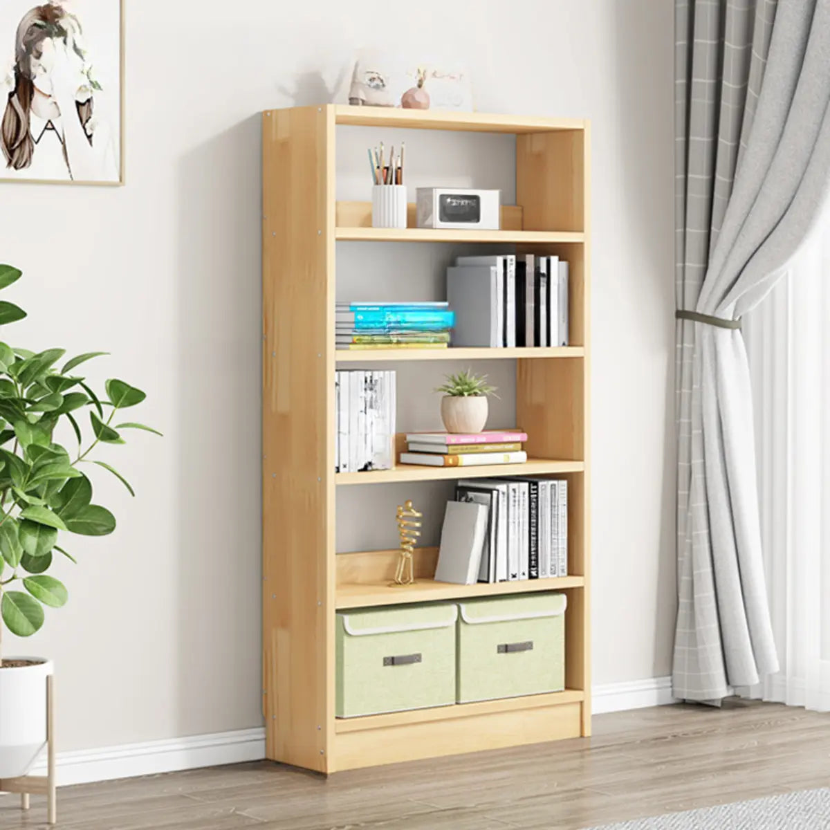 Minimalist Wood Vertical Rectangular Storage Bookcase Image - 16